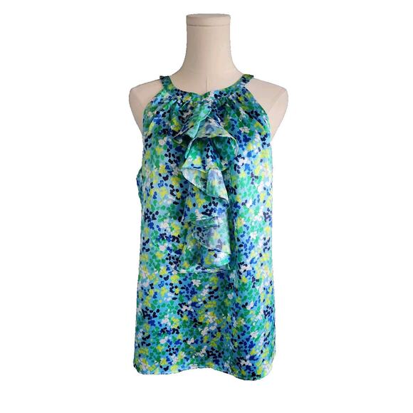 Lilly Pulitzer Sleeveless Printed Silk ruffle front Lathan halter Top sz 12 - Picture 1 of 8